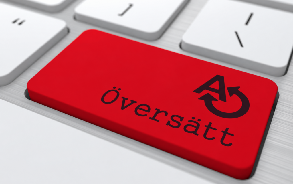 En röd tangentknapp med ordet "översätt"